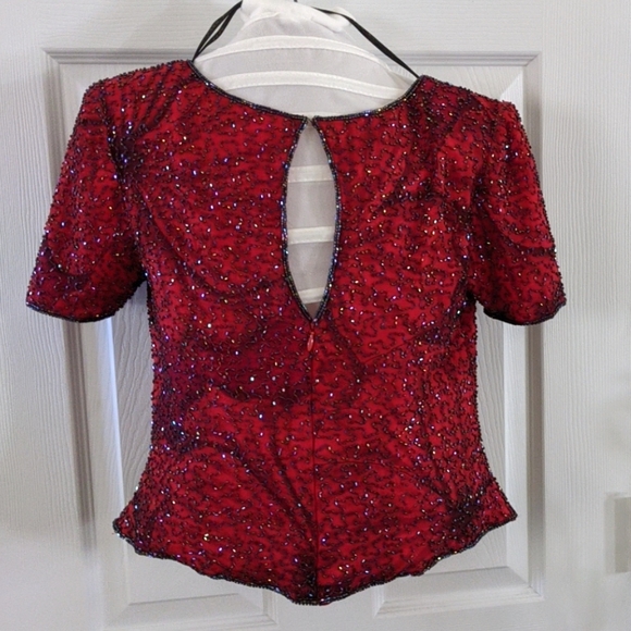 Andretta Donatello Deep Red Sequin Top - Picture 2 of 8